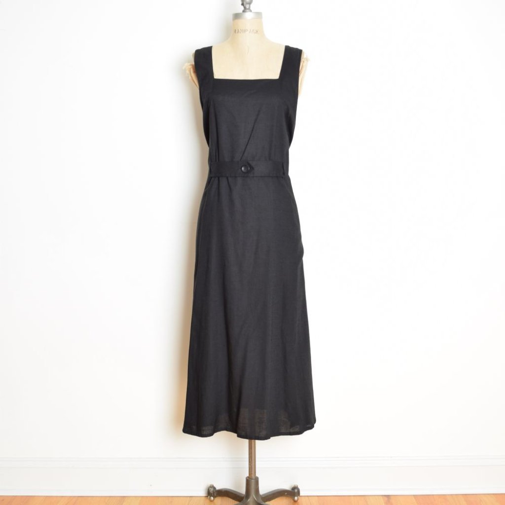 Vintage 90s Dress Ines De La Fressange Black Linen Rayon Wrap Midi Simple L 40